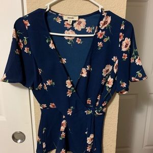 Sexy tie in blue blouse